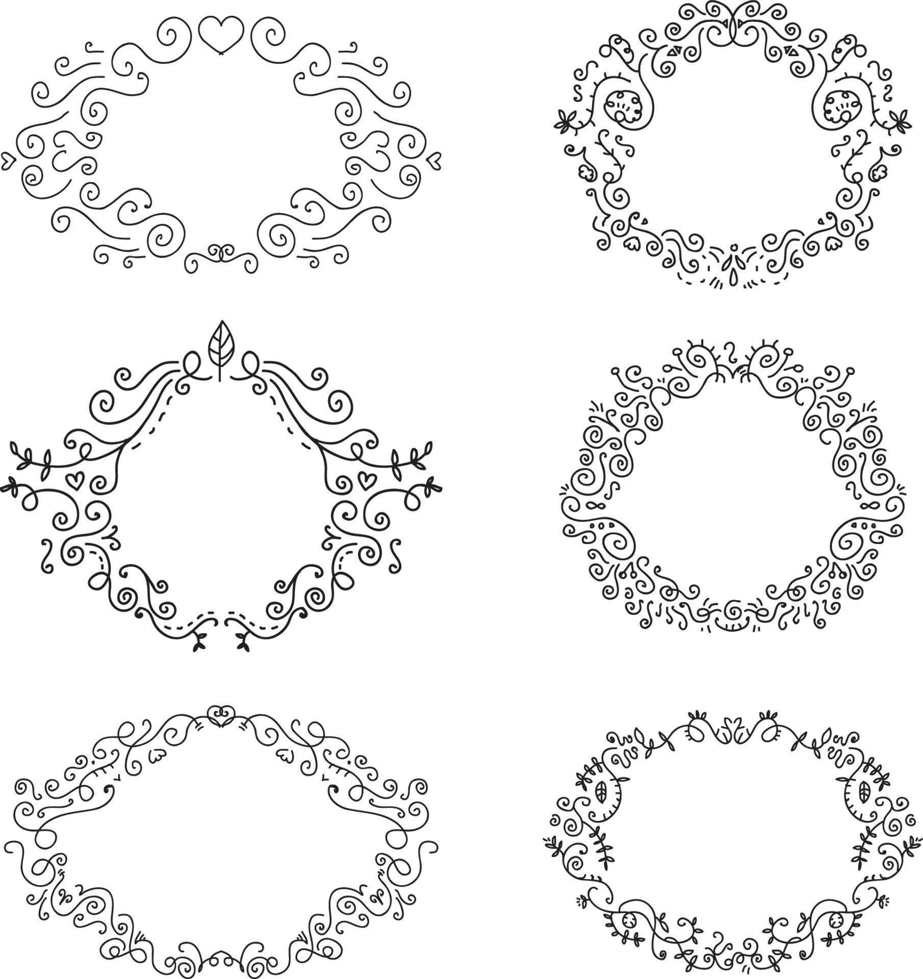 set of vector doodle hand drawn floral black vintage frames 7523933 ...