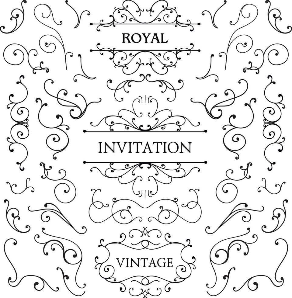 Set of calligraphic floral design elements and page decoration, swirl vintage collection. Vector illustration.