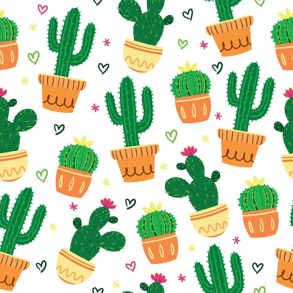 patrón decorativo sin costuras con lindos cactus en macetas vector