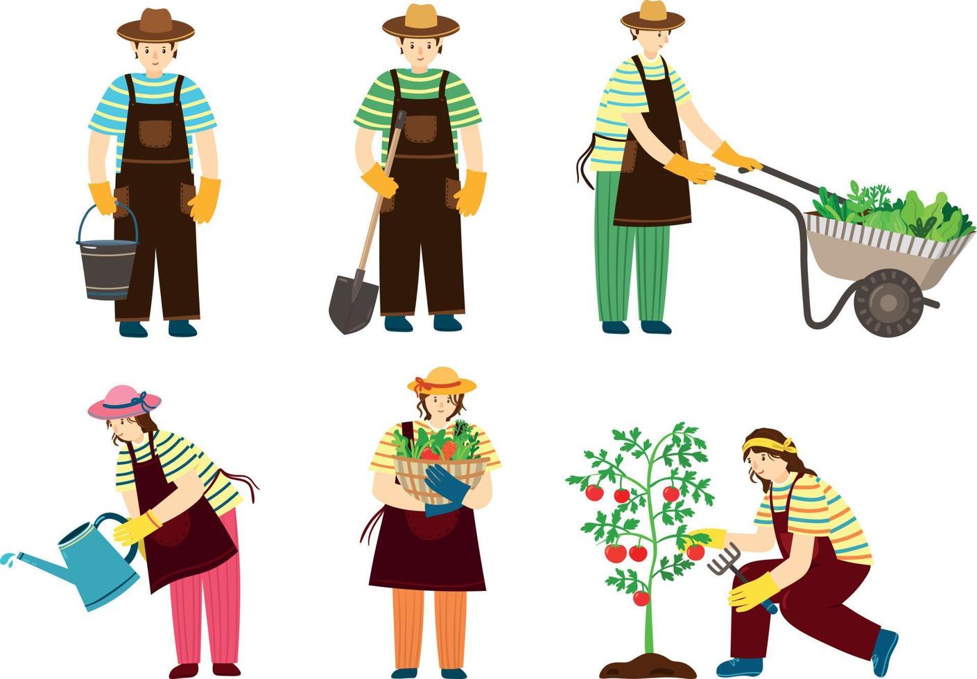 ilustraciones de agricultores y jardineros que realizan diversos trabajos agrícolas vector