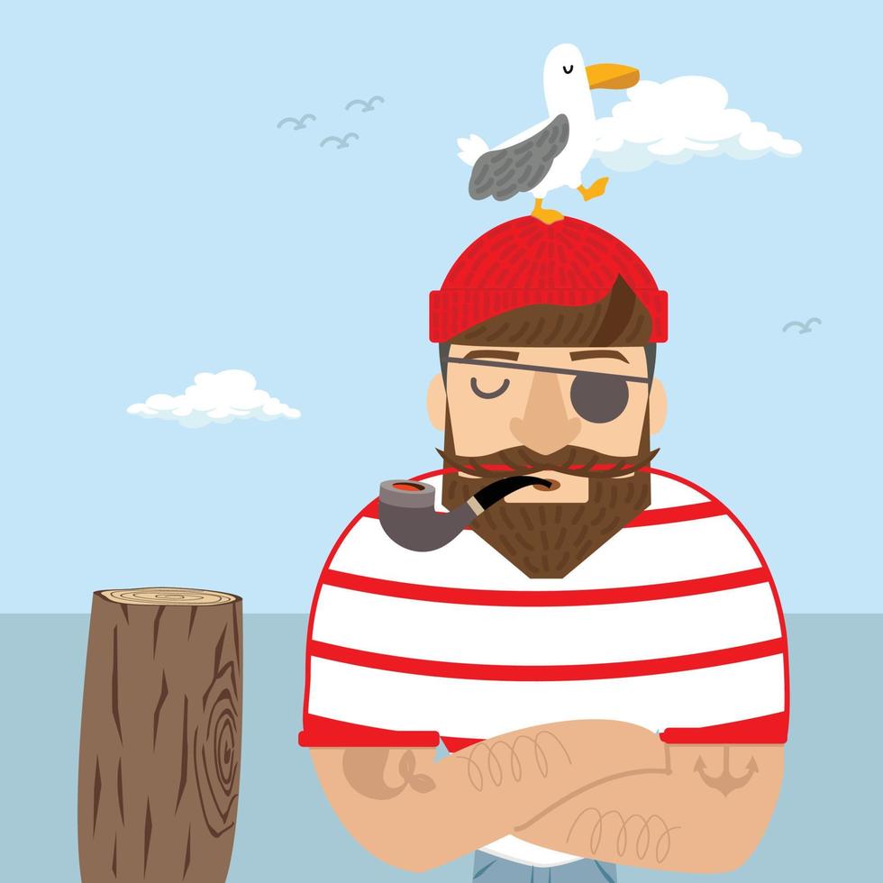 Cute  sailor man with on a wooden post vector