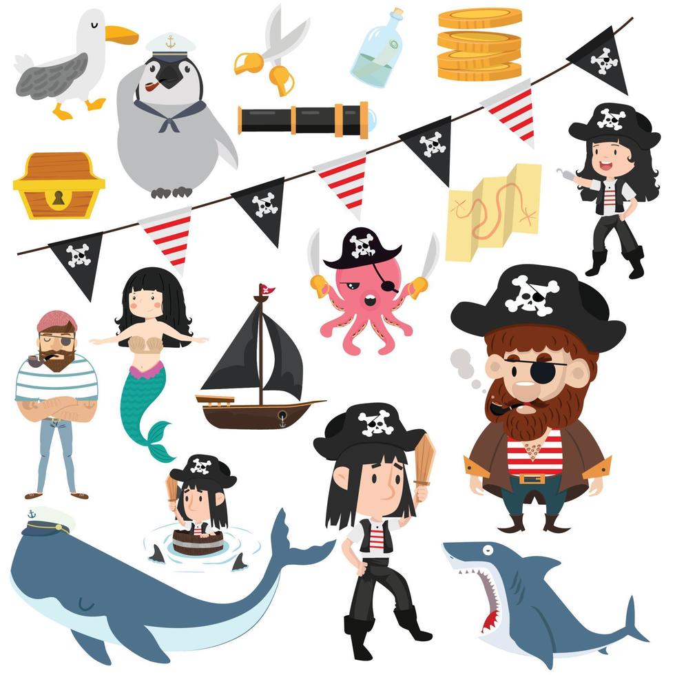 linda colección de accesorios y símbolos piratas 7523979 Vector en Vecteezy