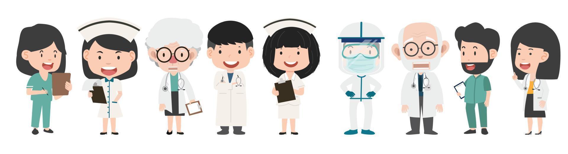 Doctors and nurse Medical cartoon set vector