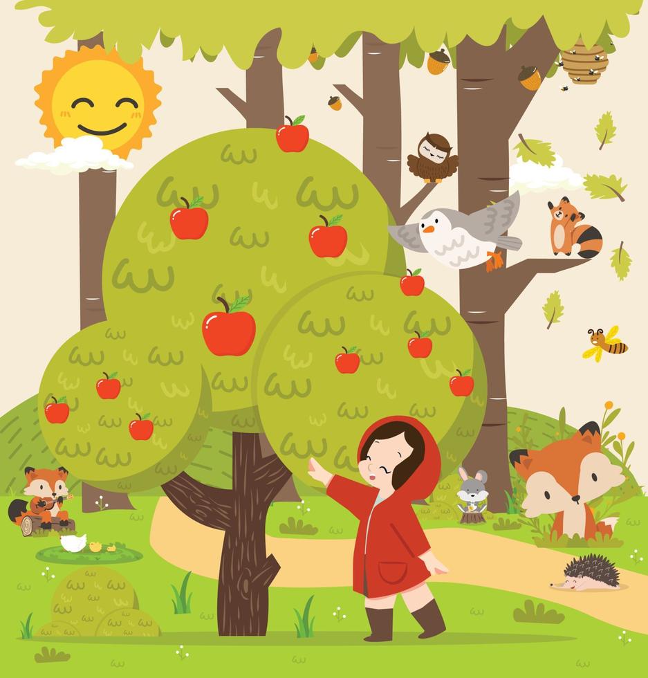 Little Red Riding Hood fairy tale  woodland forest vector