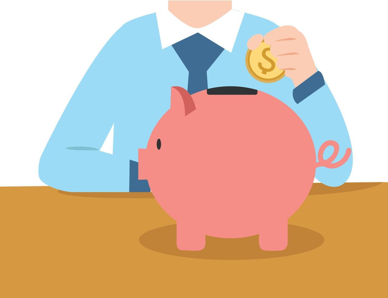 hands putting coin piggy bank with concept of saving money vector