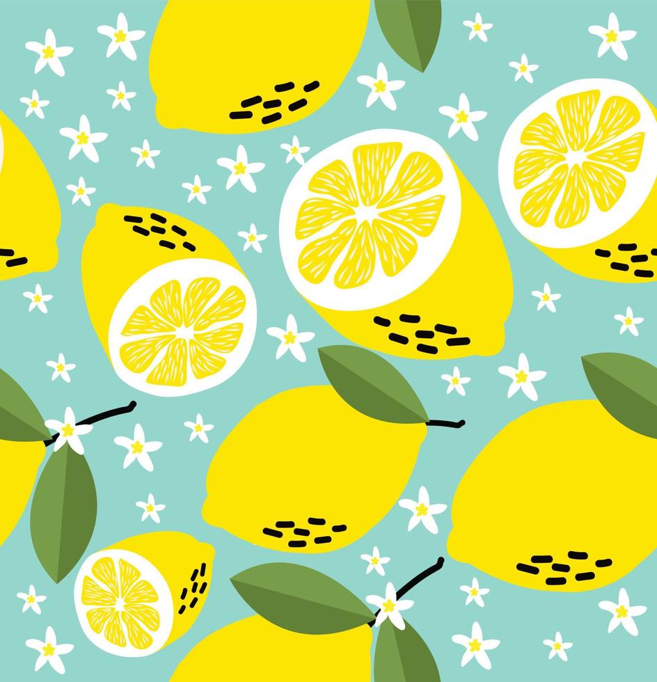 Fresh lemons Seamless pattern background vector