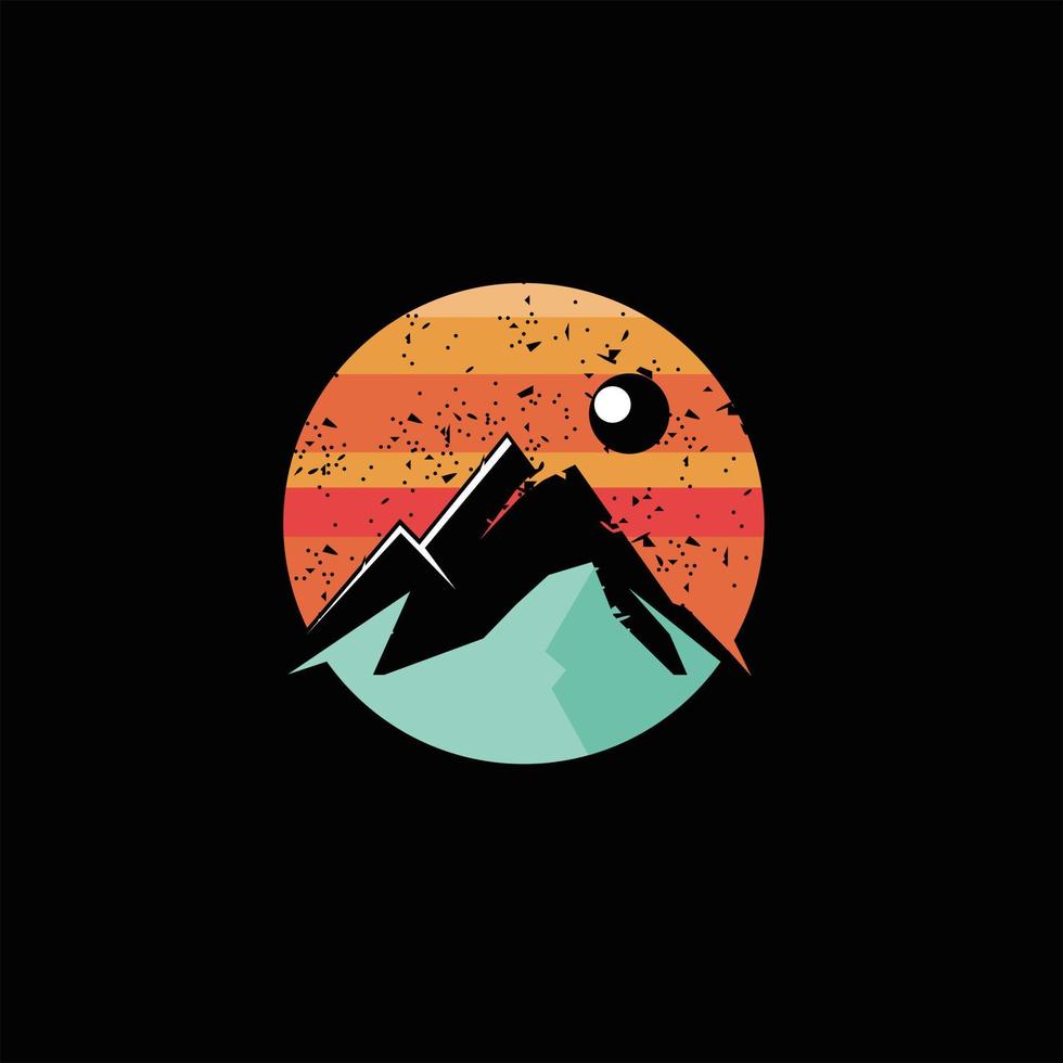 mountain illustration with round colorful sunset vector