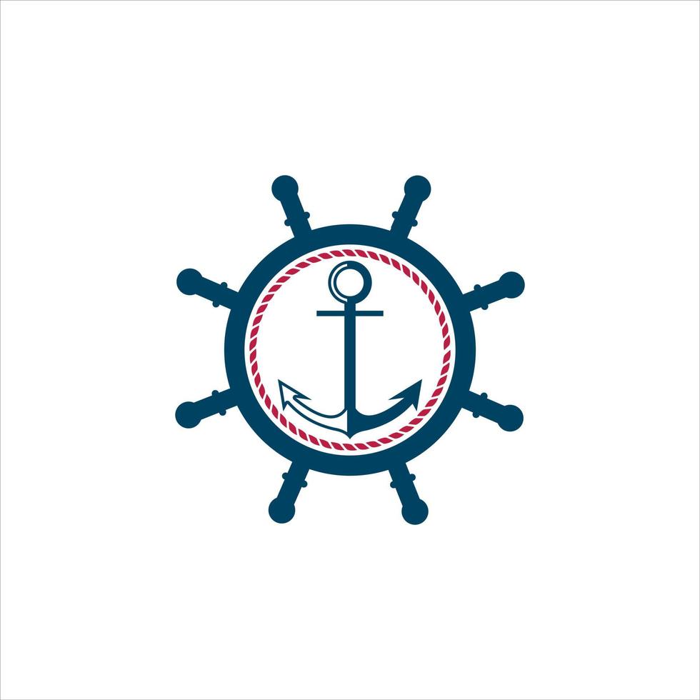 logotipo de rueda de barco simple moderno con ancla vector