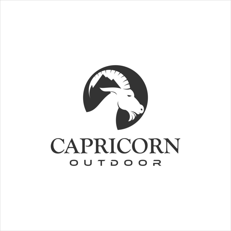 Capricorn black circle of mount goat head vector