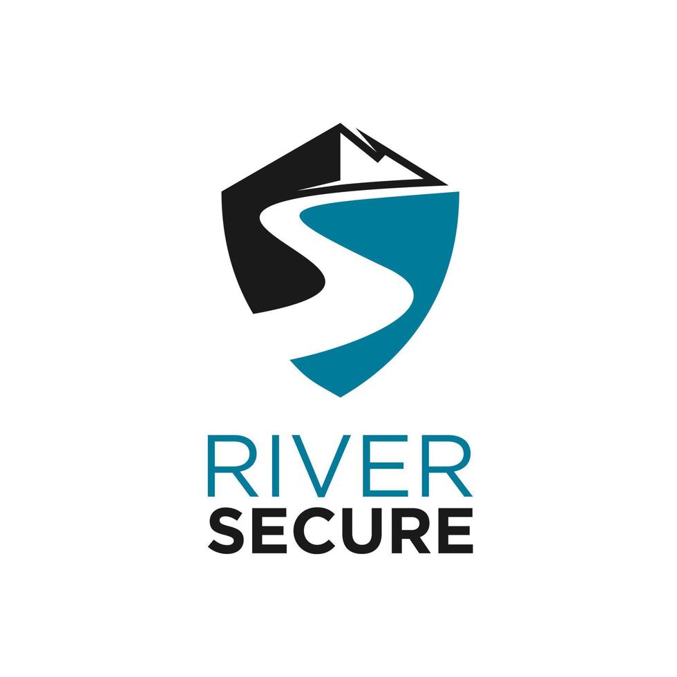 mountain river with in shield shape vector