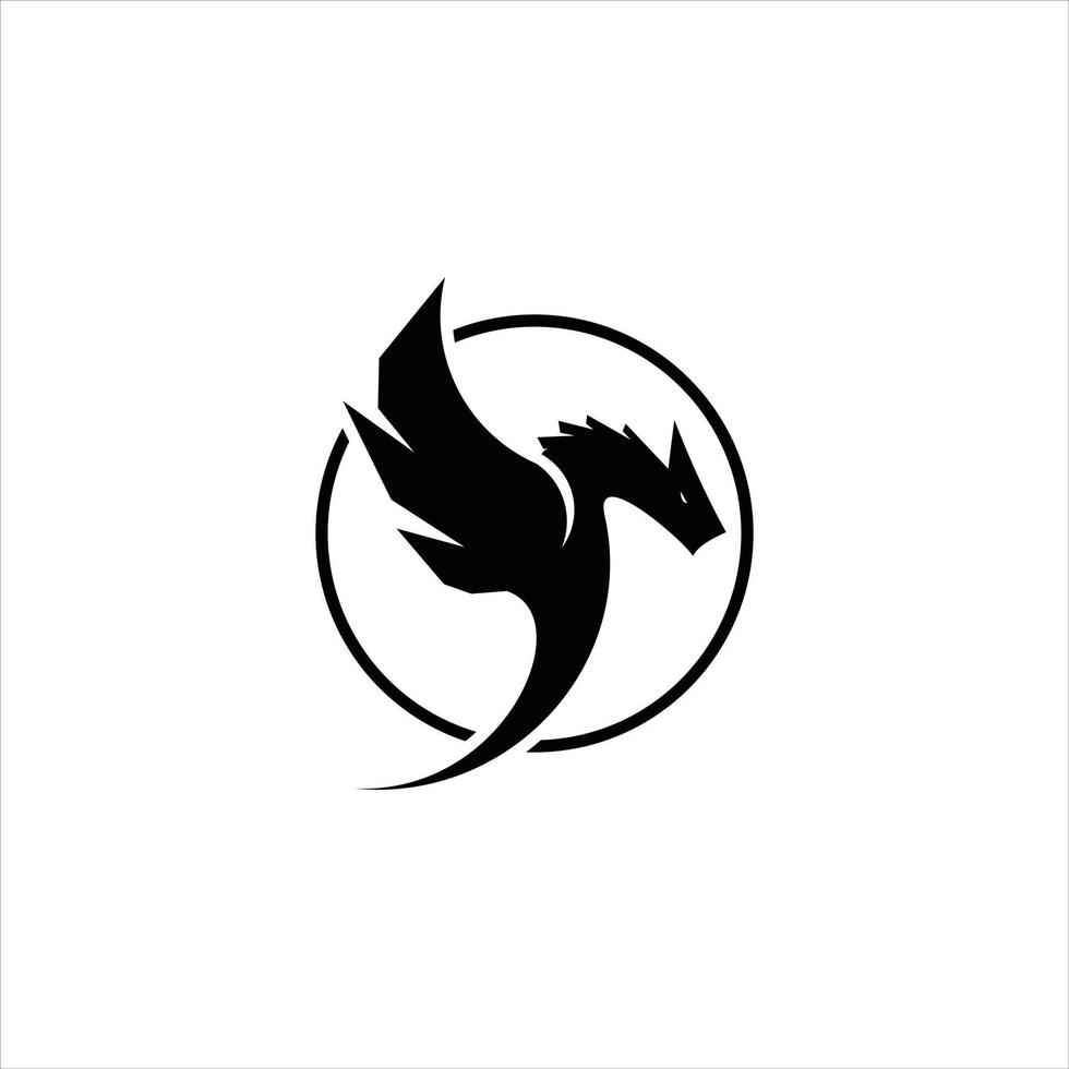 dragon logo design in simple round black vector