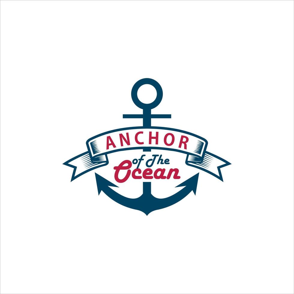 anchor logo simple blue ribbon badge vector