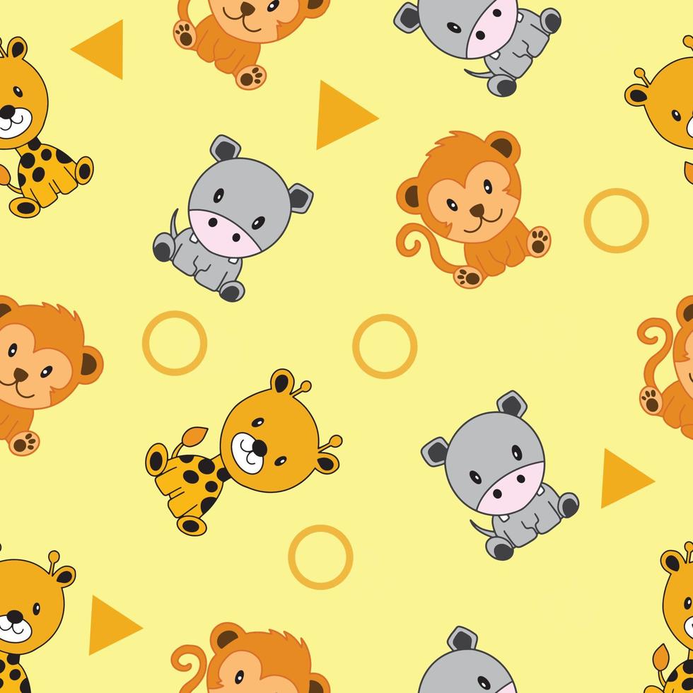 Cute Animal Monkey Giraffe and Hippo Seamless Pattern doodle for Kids and baby vector