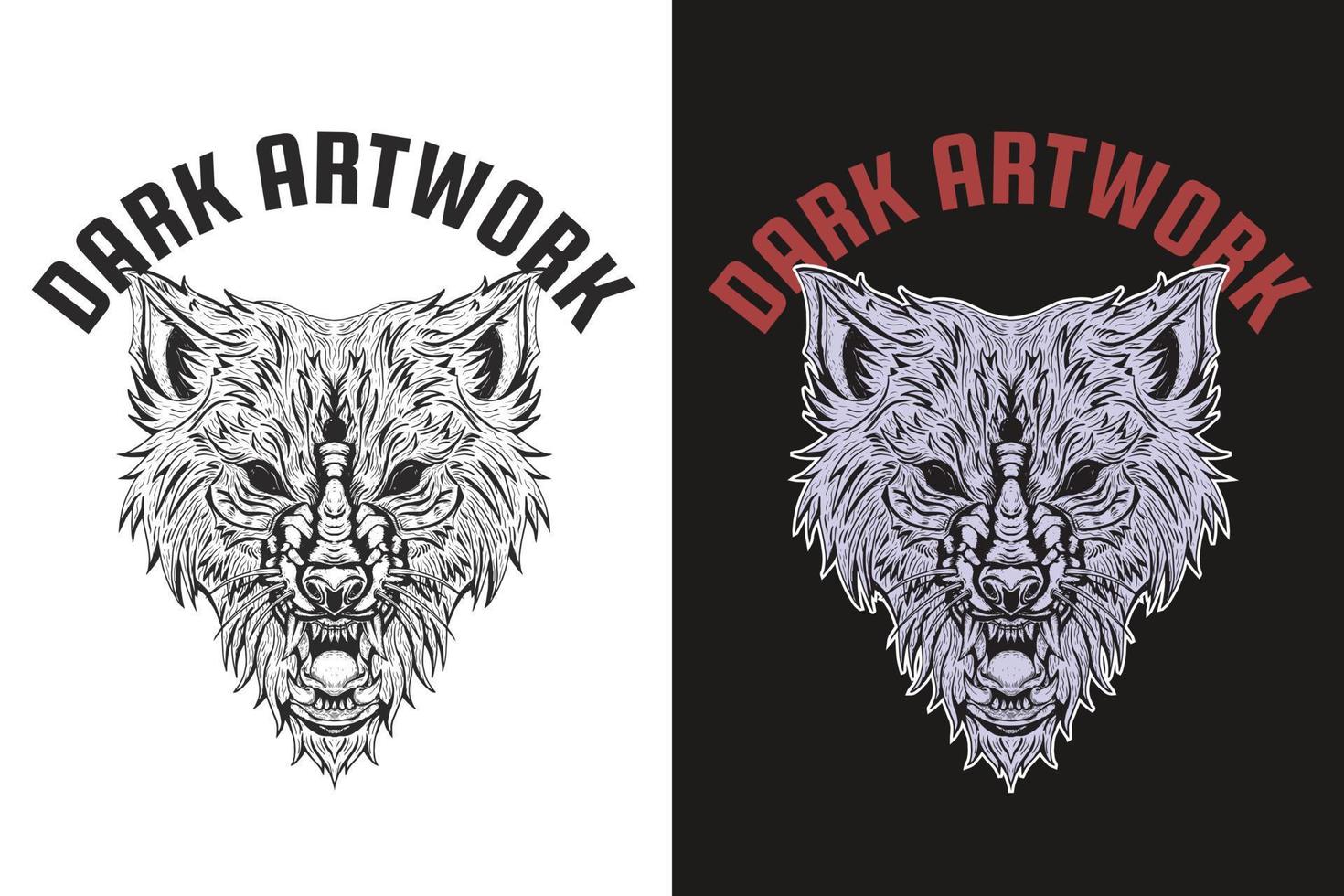 Wolf Head Dark Art illustration vector