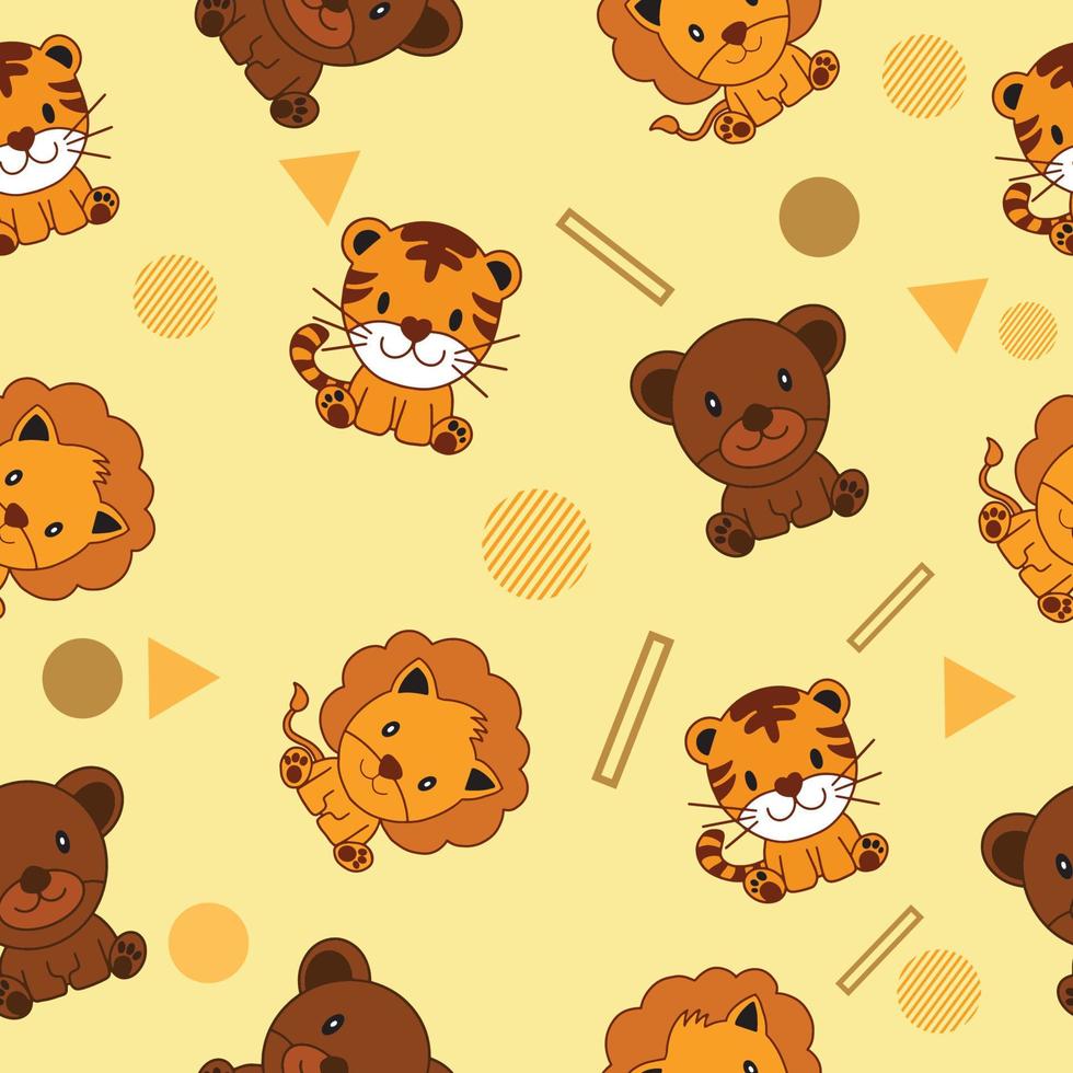 Cute Animal Tiger Bear and Lion Seamless Pattern doodle for Kids and baby vector