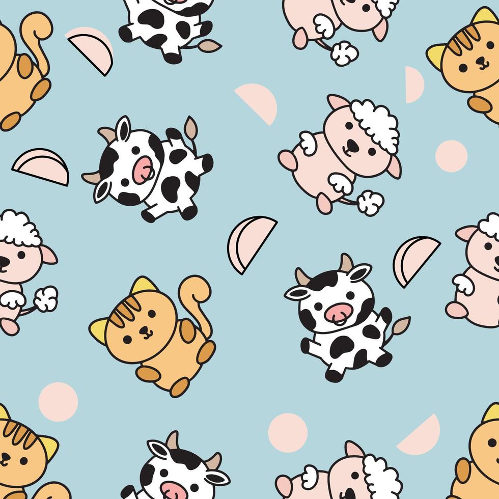 Cute Animal Cat Cow Seamless Pattern doodle for Kids and baby vector