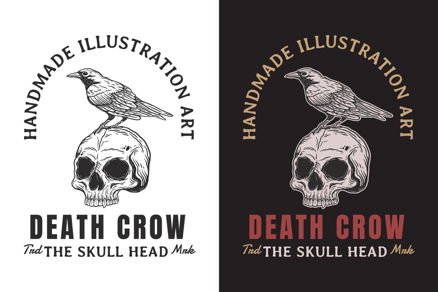 Set Skull Crow Raven Dark illustration Beast Skull Bones Head Hand drawn Hatching Outline Symbol Tattoo Merchandise T-shirt Merch vintage vector