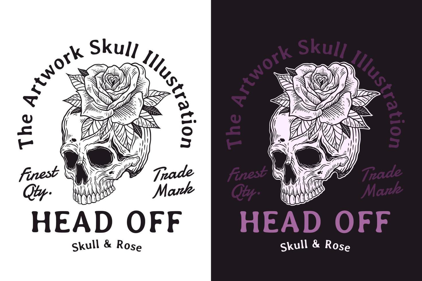 Set Skull Rose Dark illustration Beast Skull Bones Head Hand drawn Hatching Outline Symbol Tattoo Merchandise T-shirt Merch vintage vector