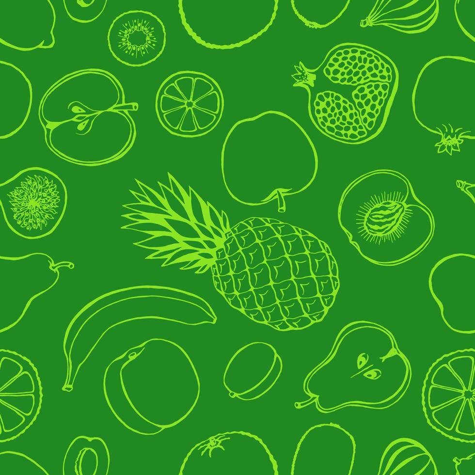 Seamless pattern with hand drawn fruits elements. Vegetarian wallpaper. vector