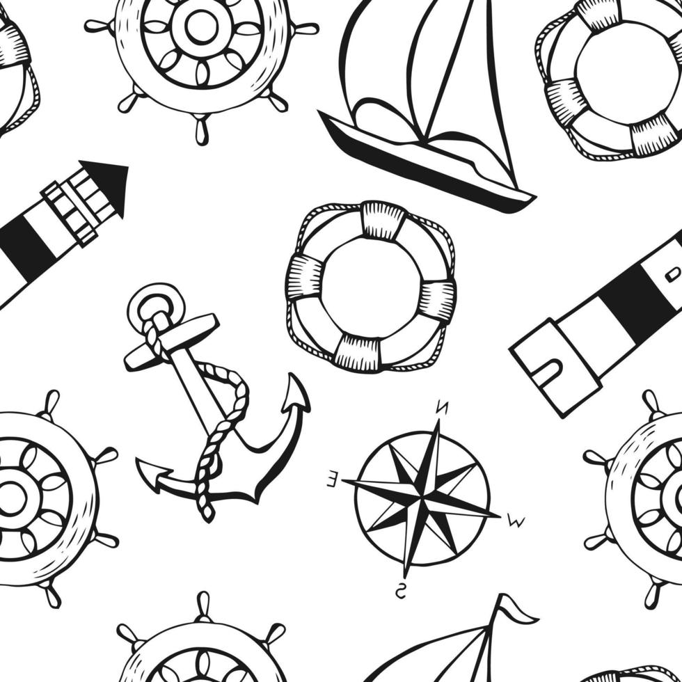 Seamless pattern with marine objects. Sea or ocean underwater life background. vector