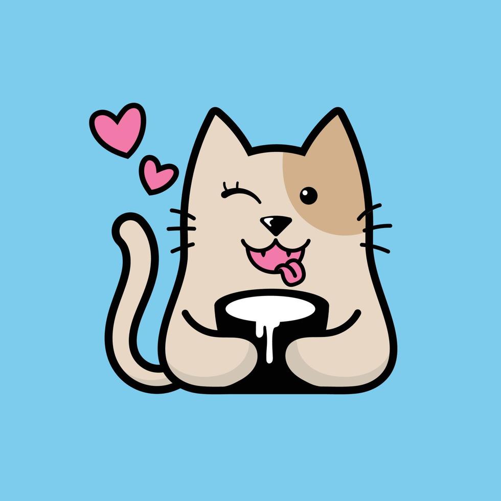 lindo gato feliz bebe un estilo de vector plano de leche