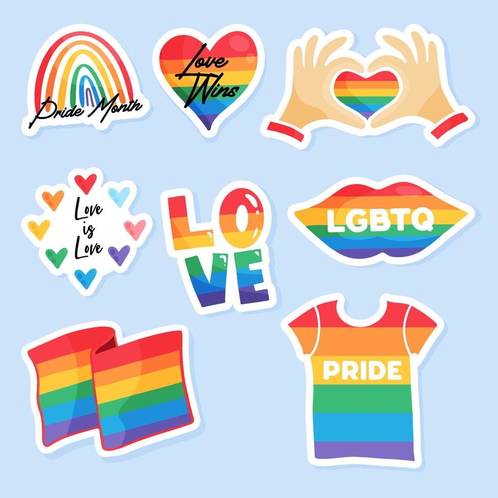 Pride Month Rainbow Flag Sticker Set vector