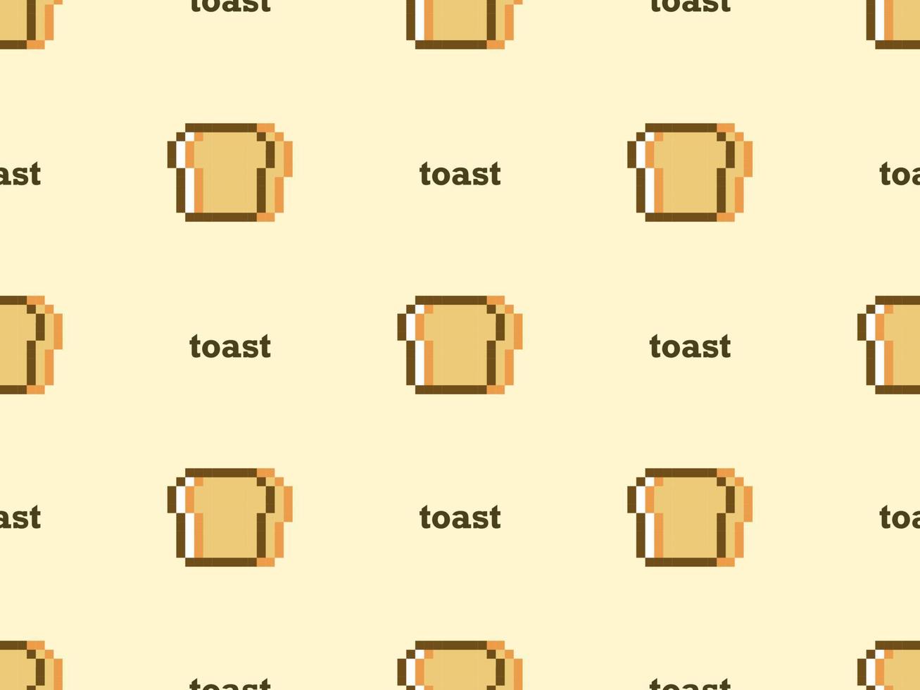 Toast cartoon character seamless pattern on yellow background.Pixel style vector