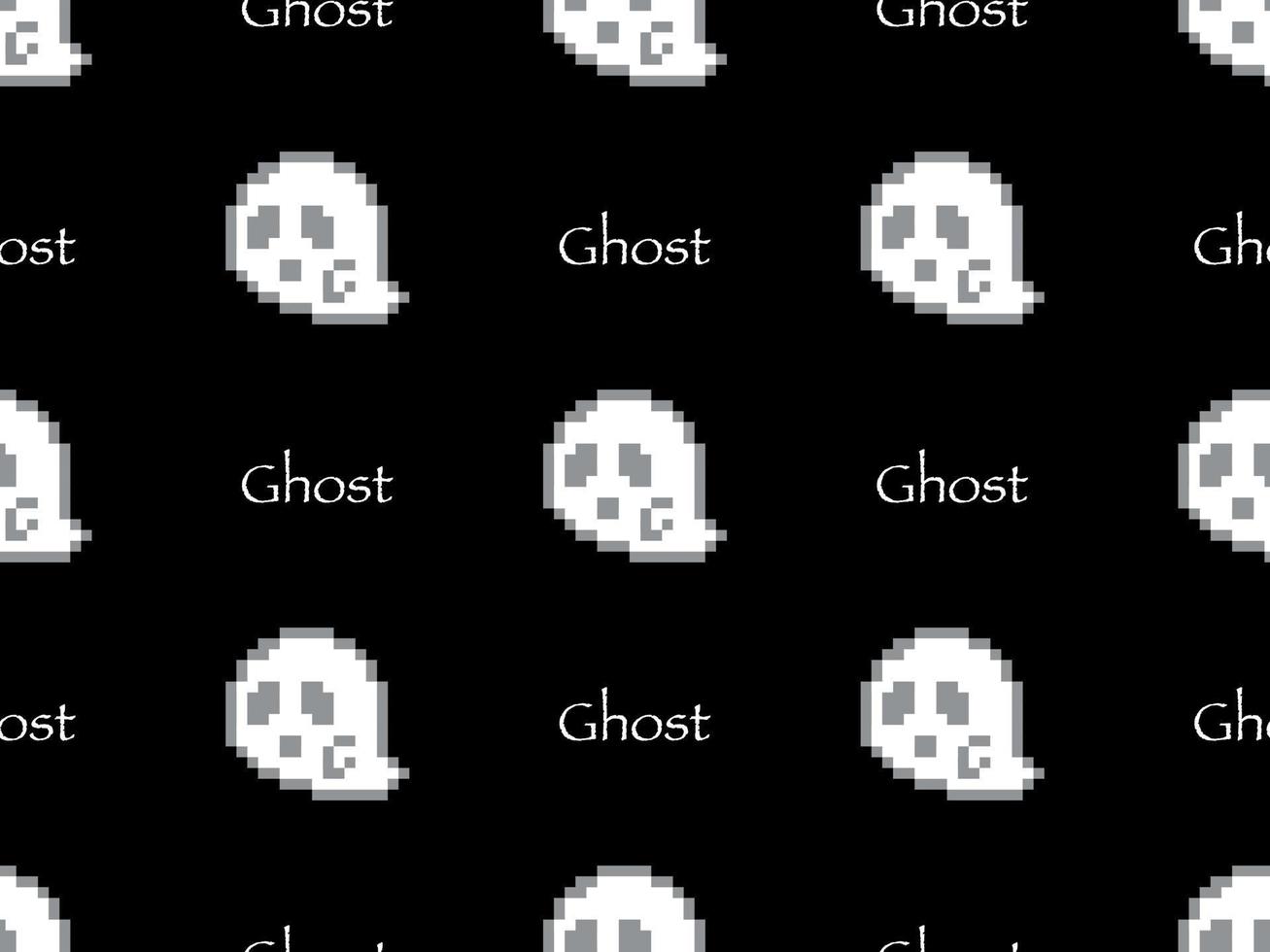 Ghost cartoon character seamless pattern on black background.Pixel style vector