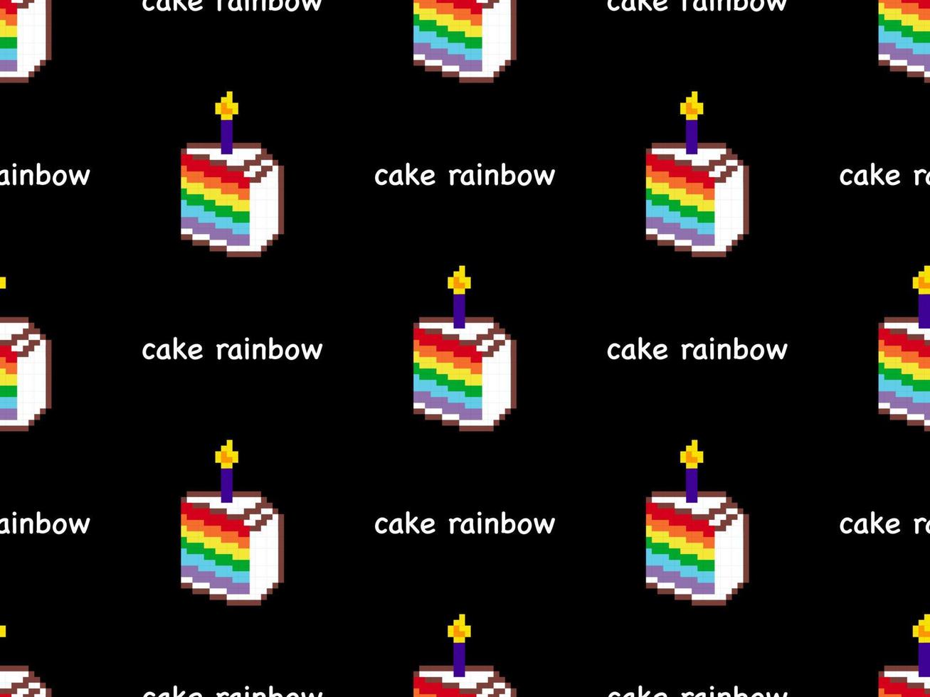 Cake cartoon character seamless pattern on black background.Pixel style vector