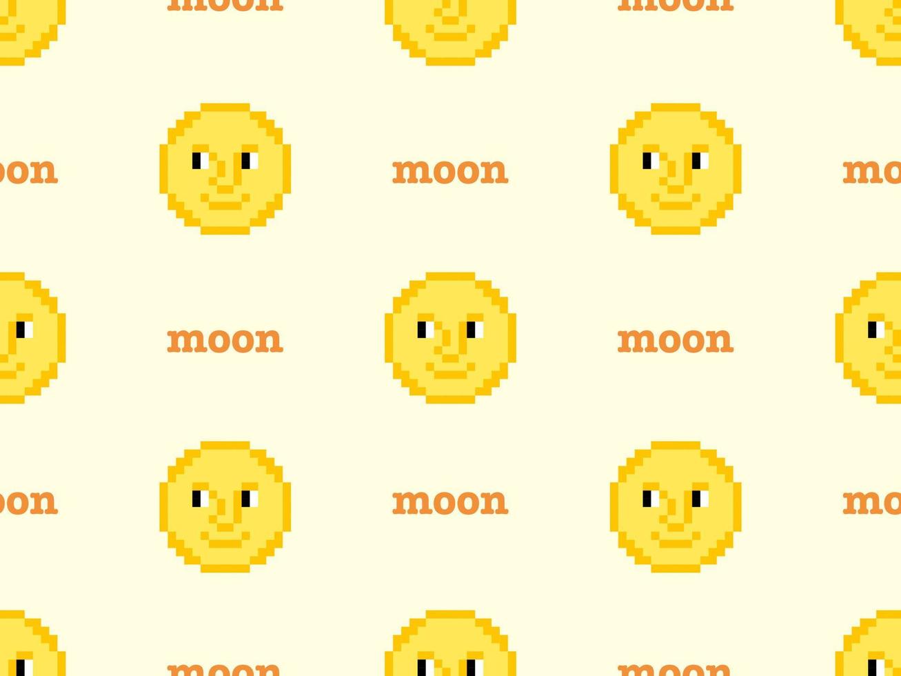 Moon cartoon character seamless pattern on yellow background.Pixel style vector
