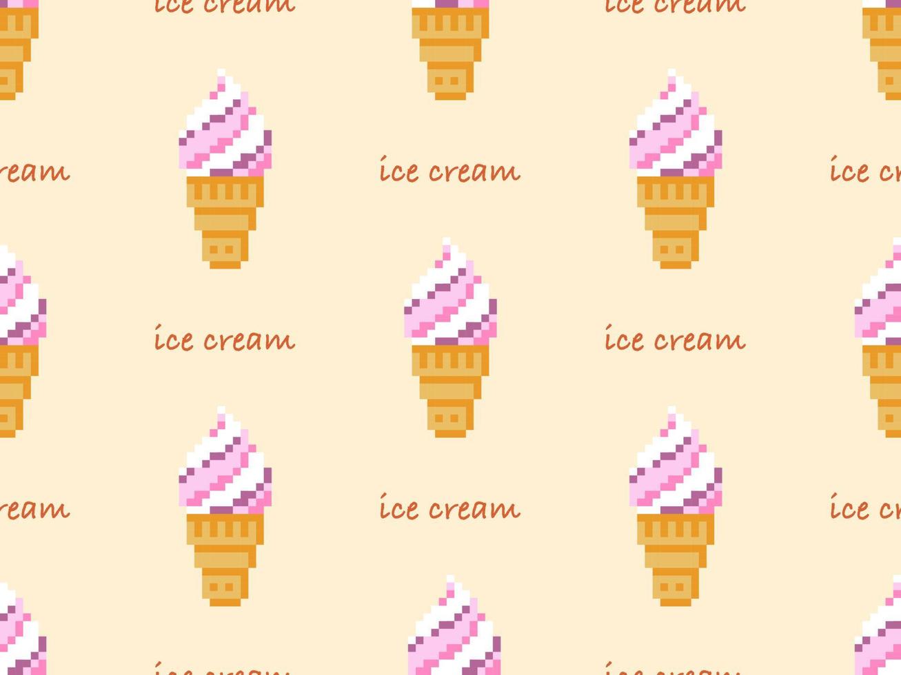 Ice cream cartoon character seamless pattern on yellow background.Pixel style vector