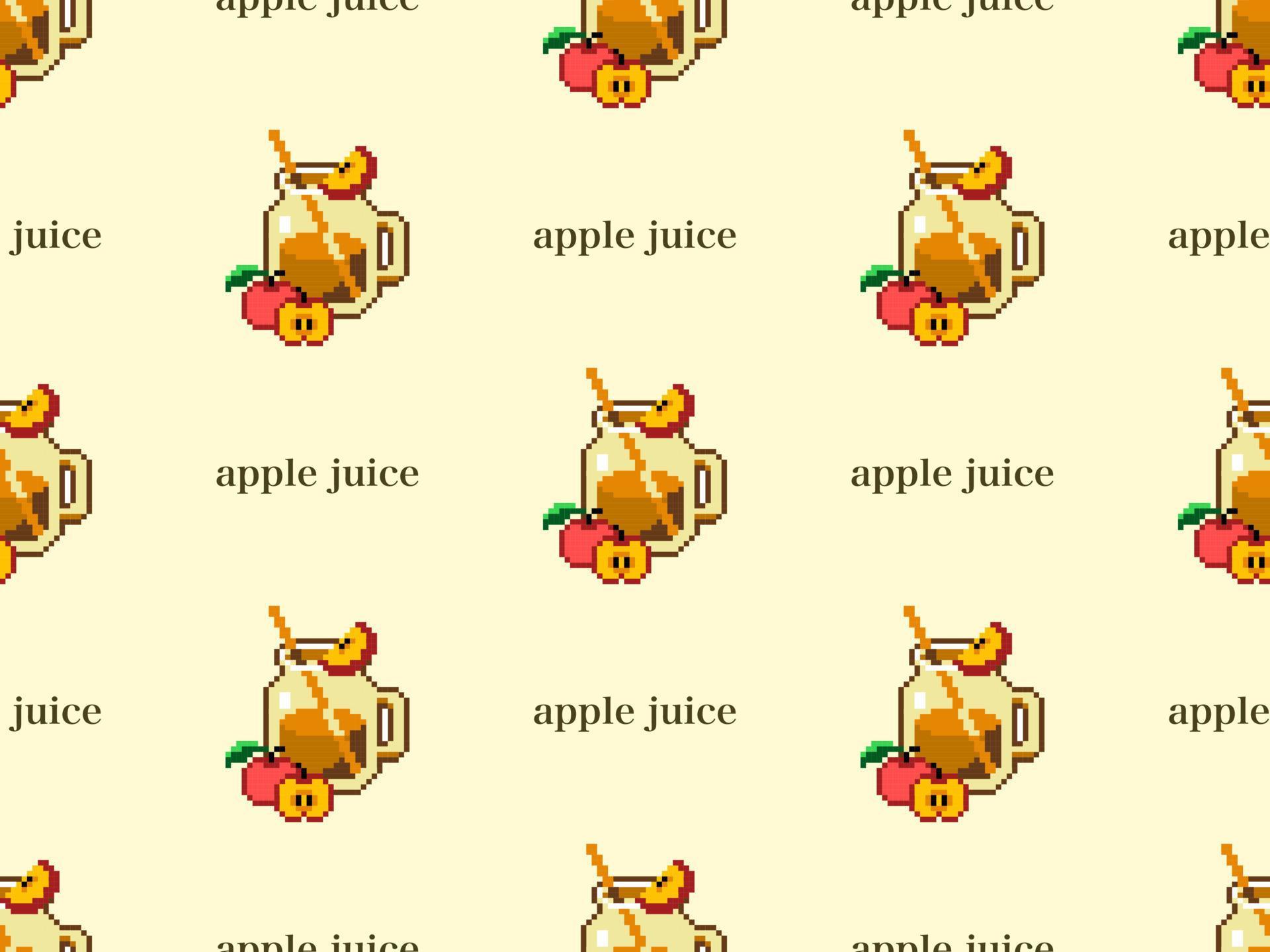 Apple juice cartoon character seamless pattern on yellow background