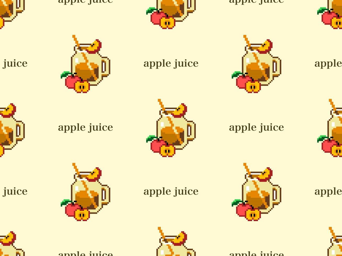 Apple juice cartoon character seamless pattern on yellow background.Pixel style vector