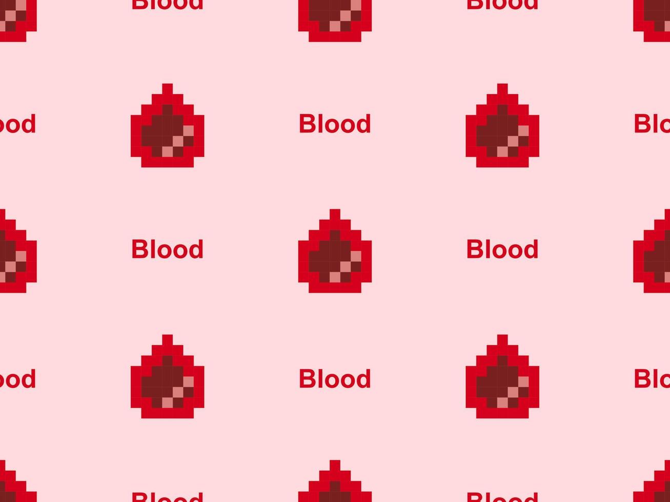 Blood cartoon character seamless pattern on pink background.Pixel style vector