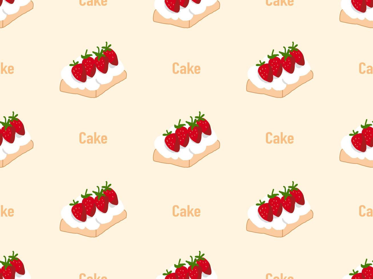 Cake cartoon character seamless pattern on yellow background. vector