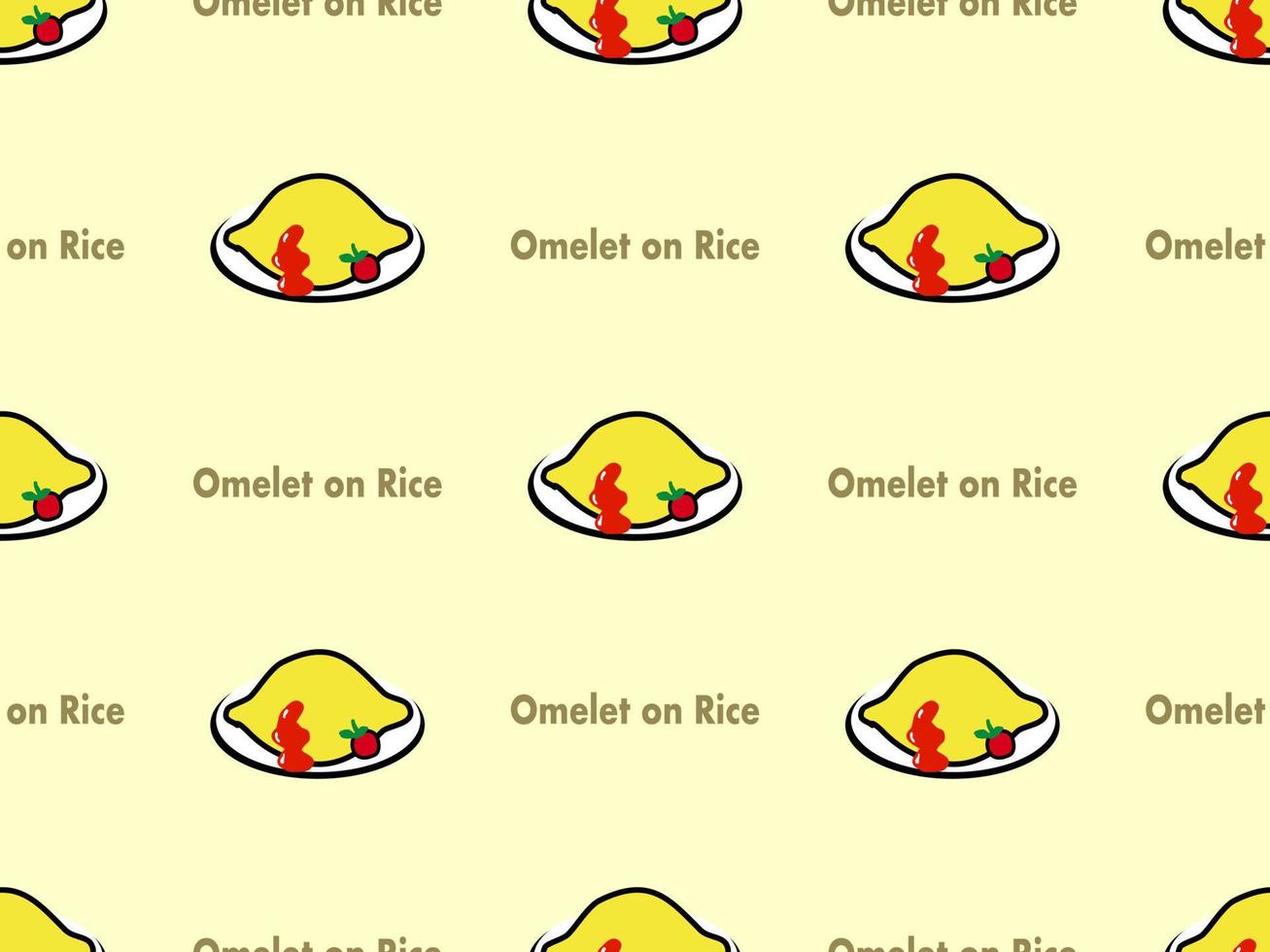 Omelet cartoon character seamless pattern on yellow background. vector