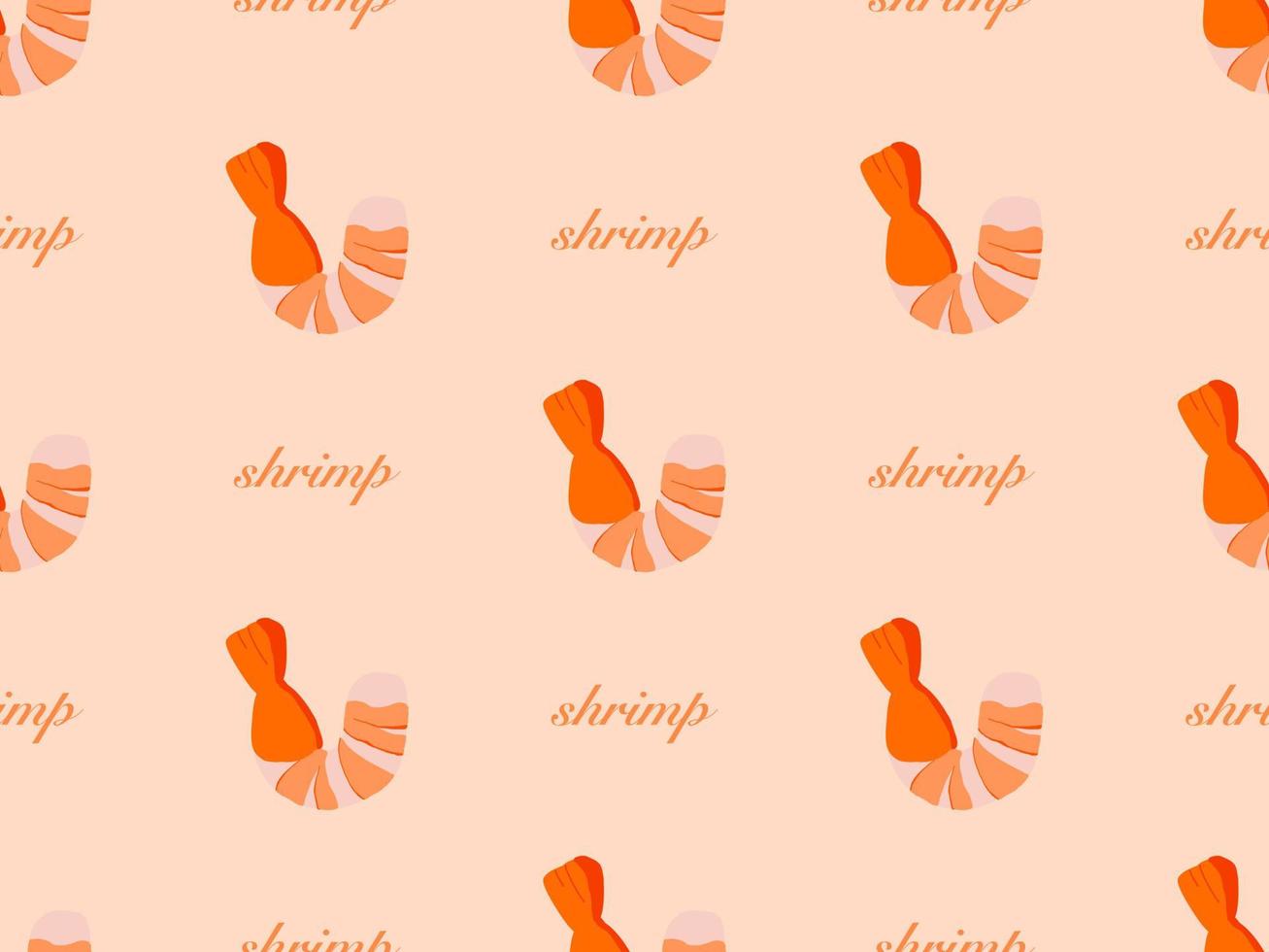 Shrimp cartoon character seamless pattern on orange background. vector