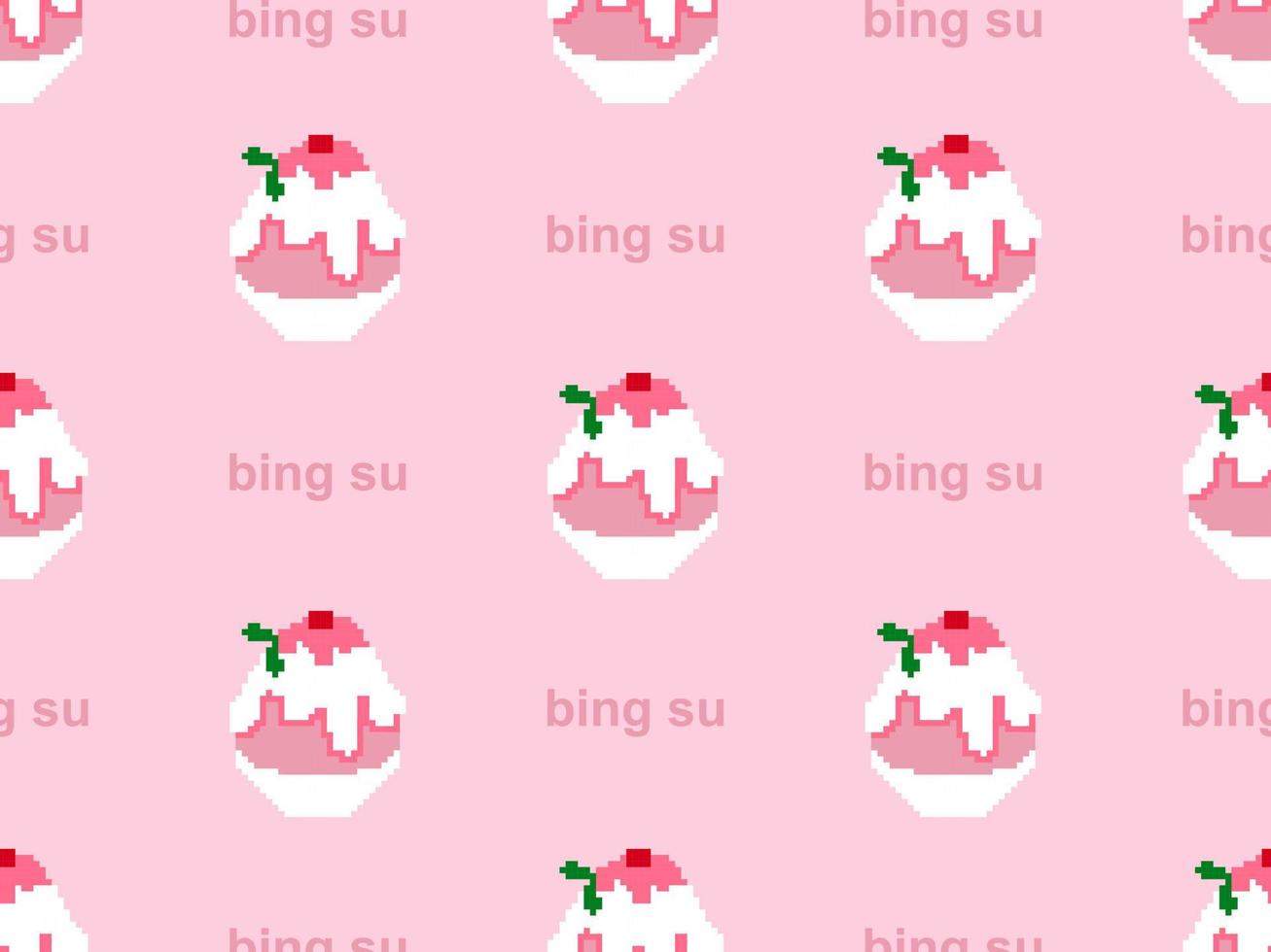 Bing su cartoon character seamless pattern on pink background.Pixel style vector