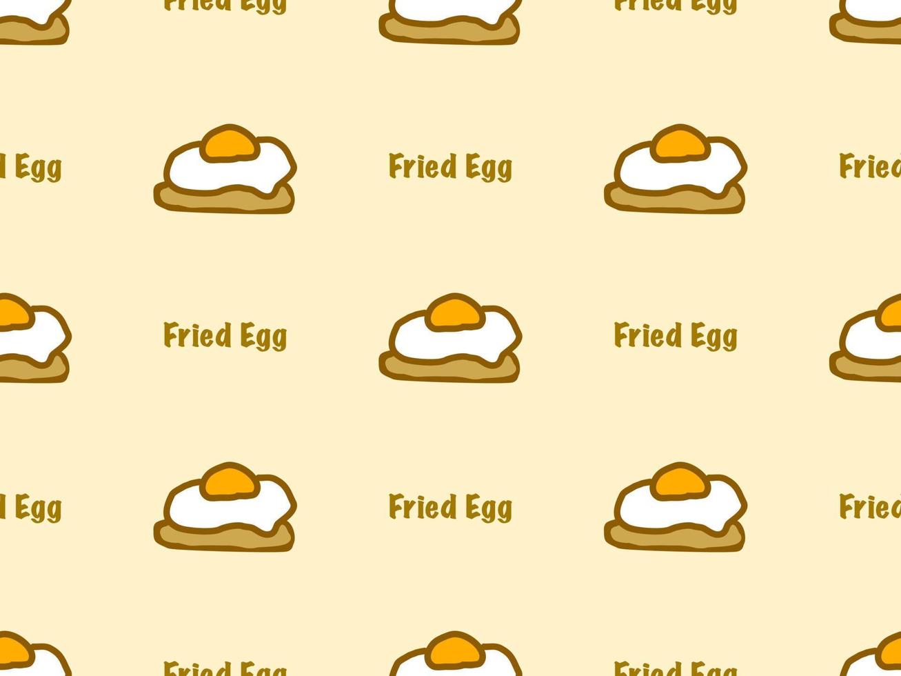 Fried egg cartoon character seamless pattern on yellow background. vector