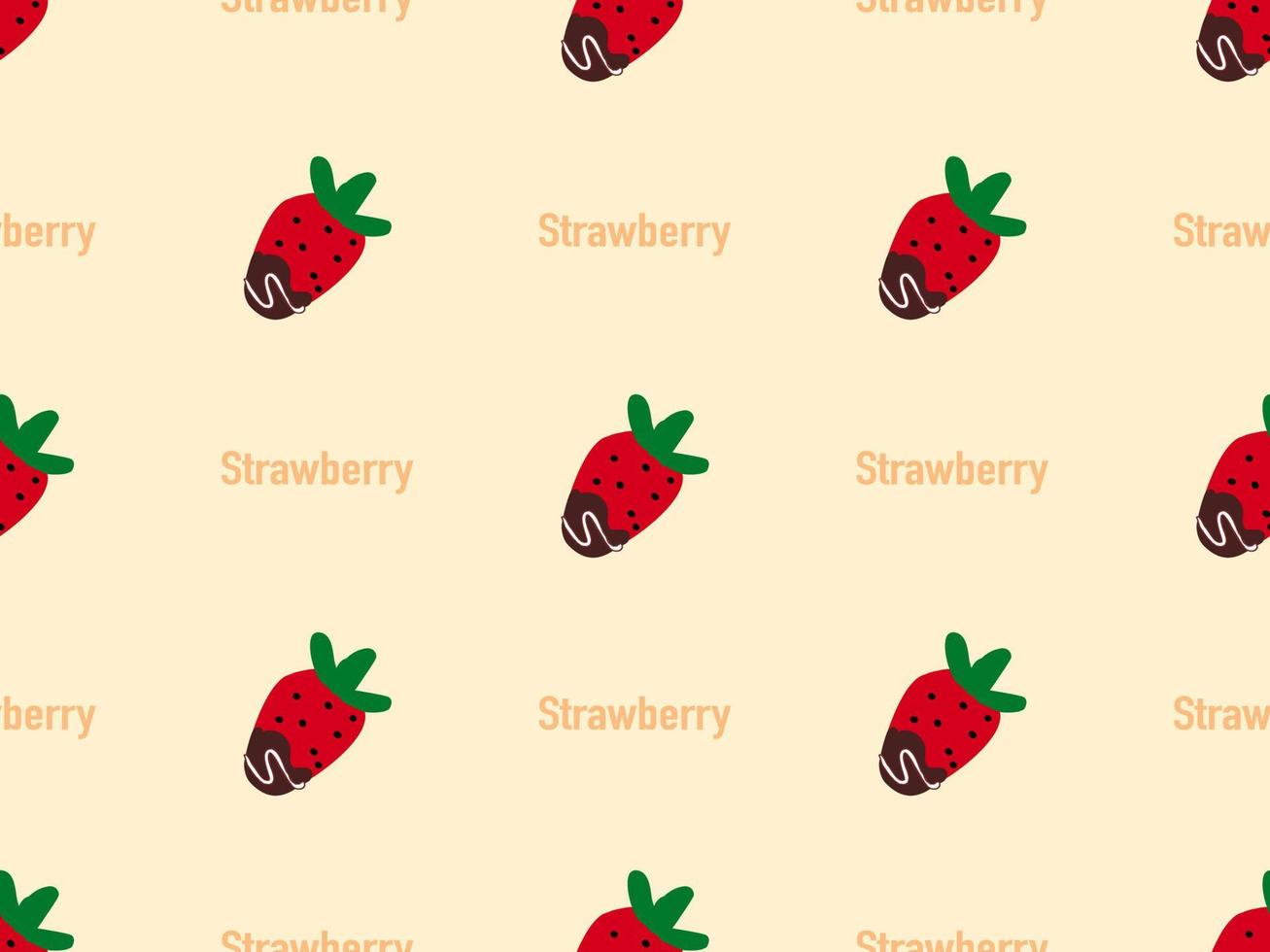 Strawberry cartoon character seamless pattern on yellow background.. vector