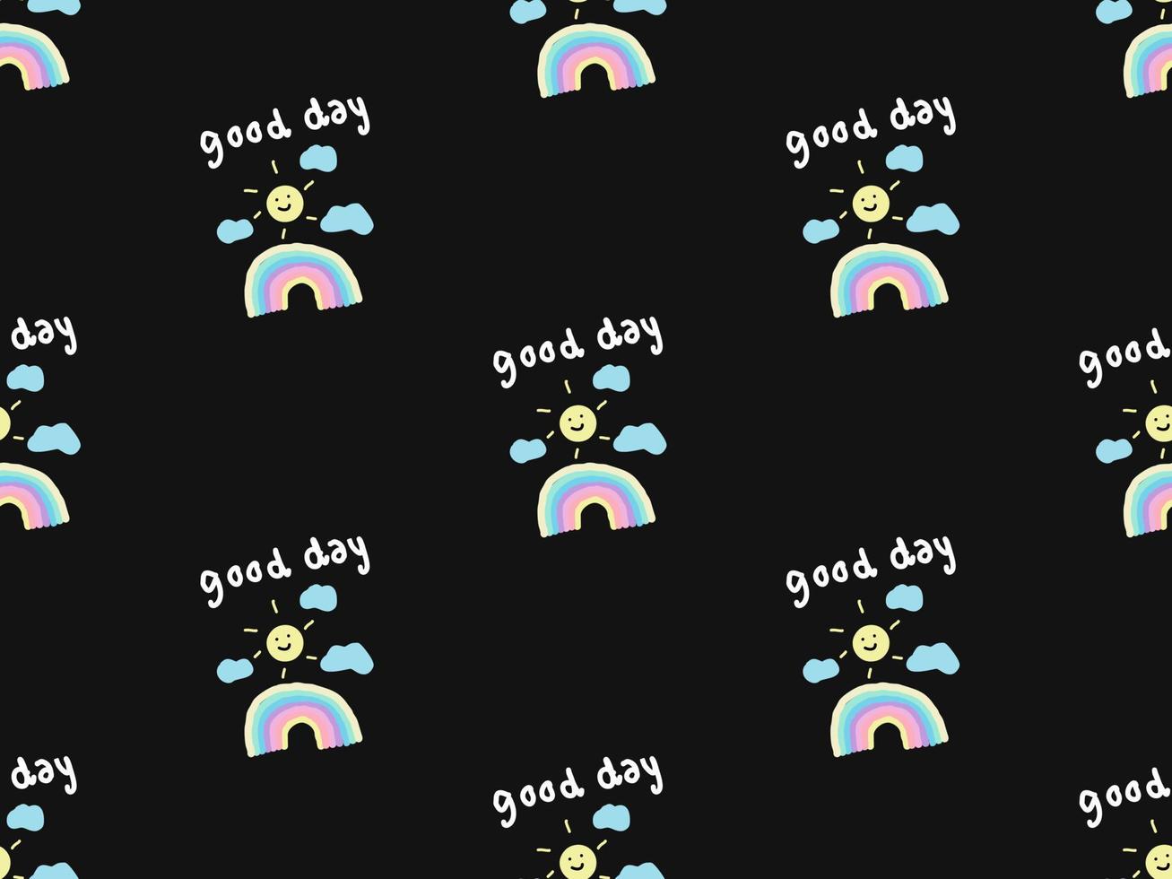 Good day cartoon character seamless pattern on black background. vector