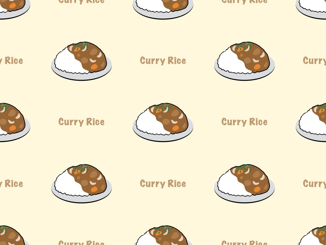 Curry rice cartoon character seamless pattern on yellow background. vector