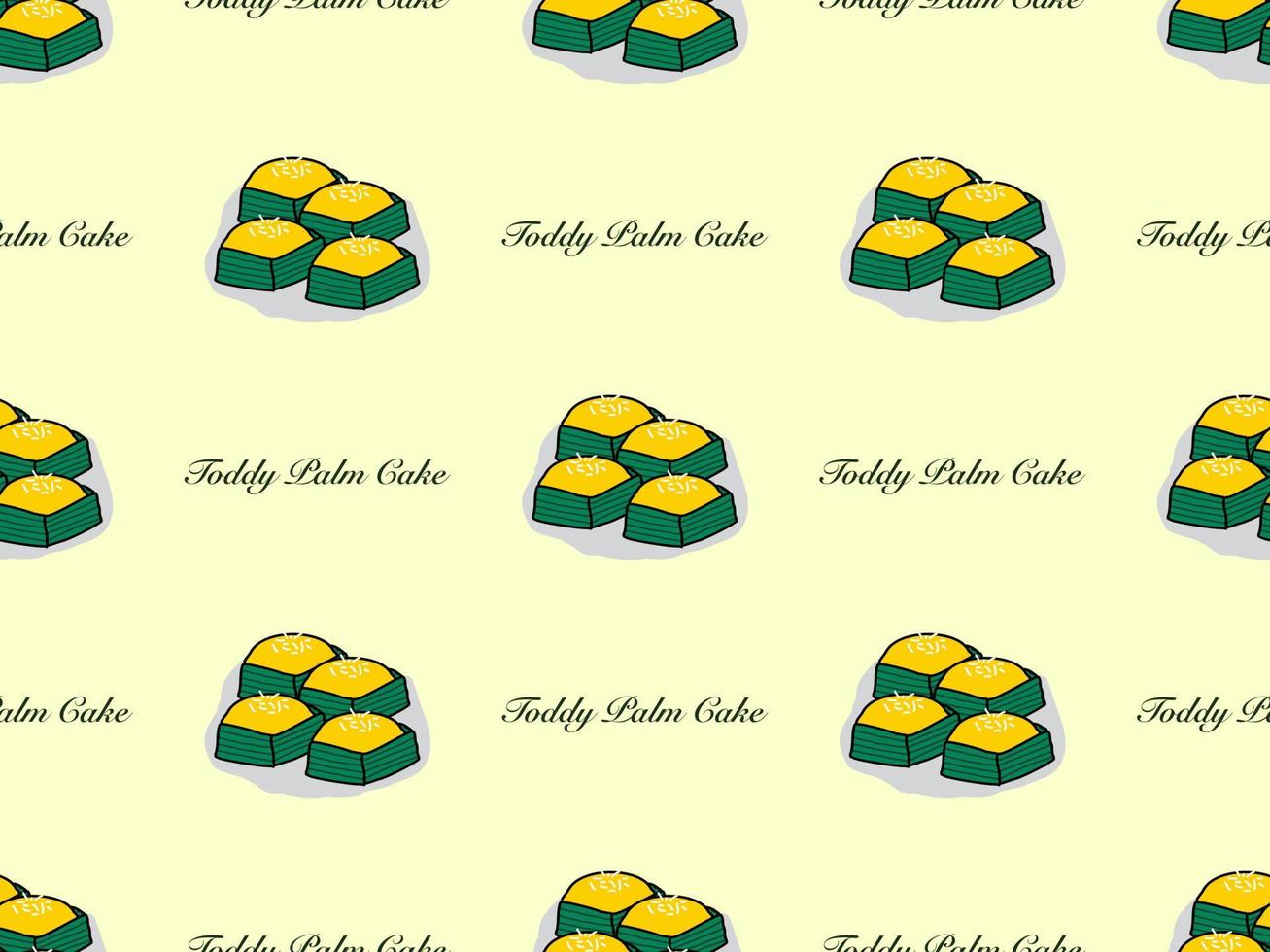 Toddy palm cake cartoon character seamless pattern on yellow background. vector