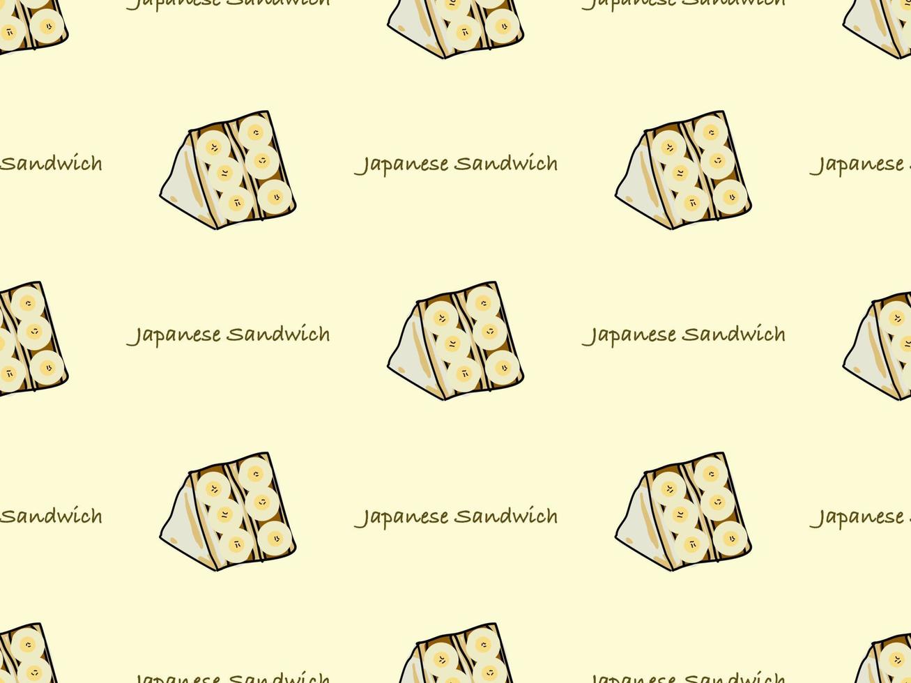 Japanese sandwich cartoon character seamless pattern on yellow background. vector