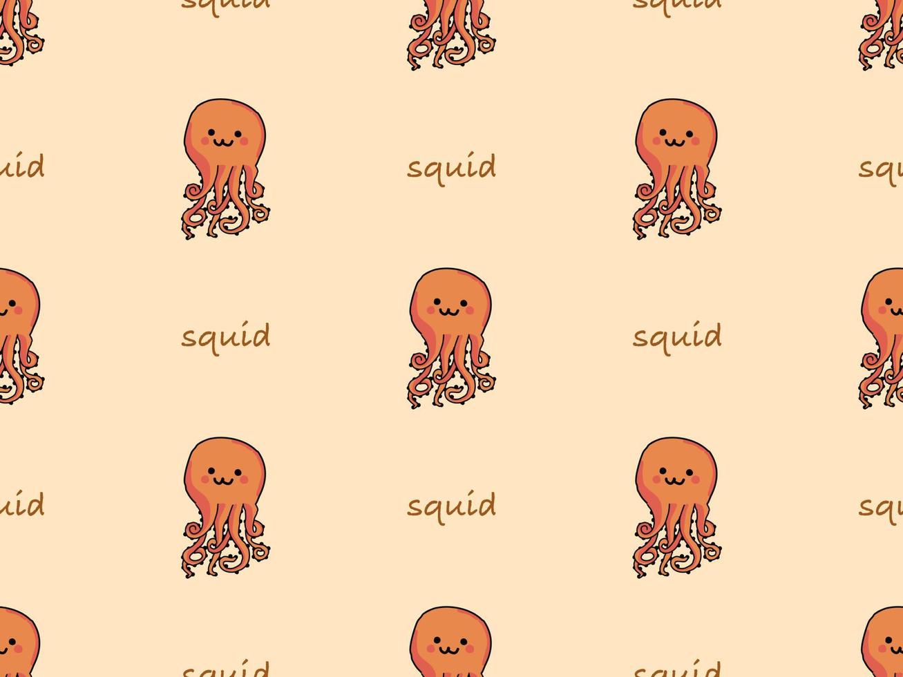 Squid cartoon character seamless pattern on orange background. vector