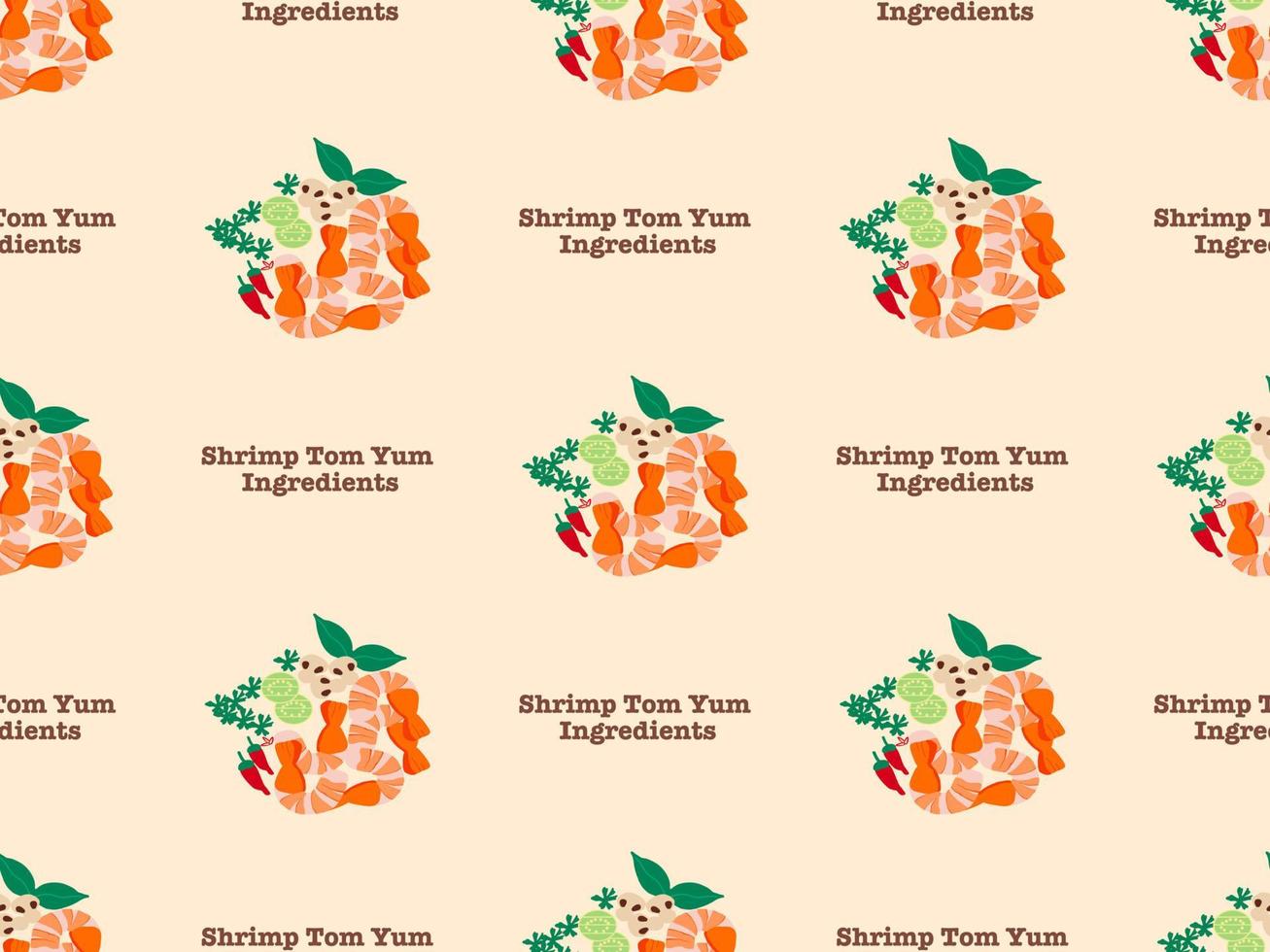 Tom yum goong cartoon character seamless pattern on orange background. vector