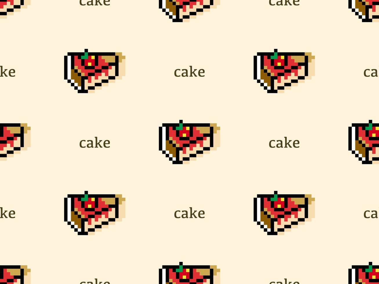 Cake cartoon character seamless pattern on orange background.Pixel style vector