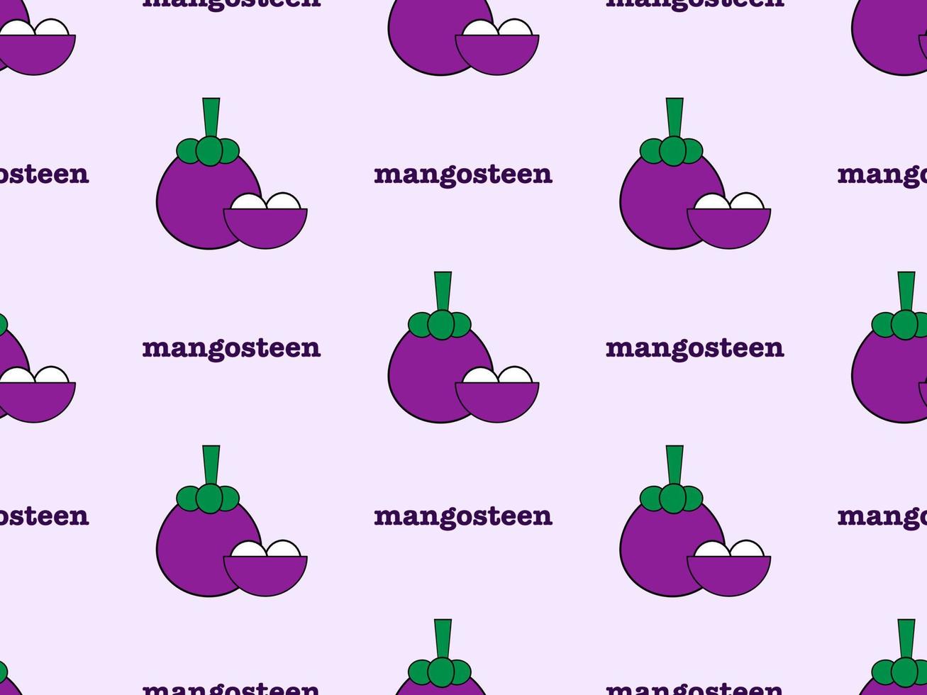 Mangosteen cartoon character seamless pattern on purple background.Pixel style vector