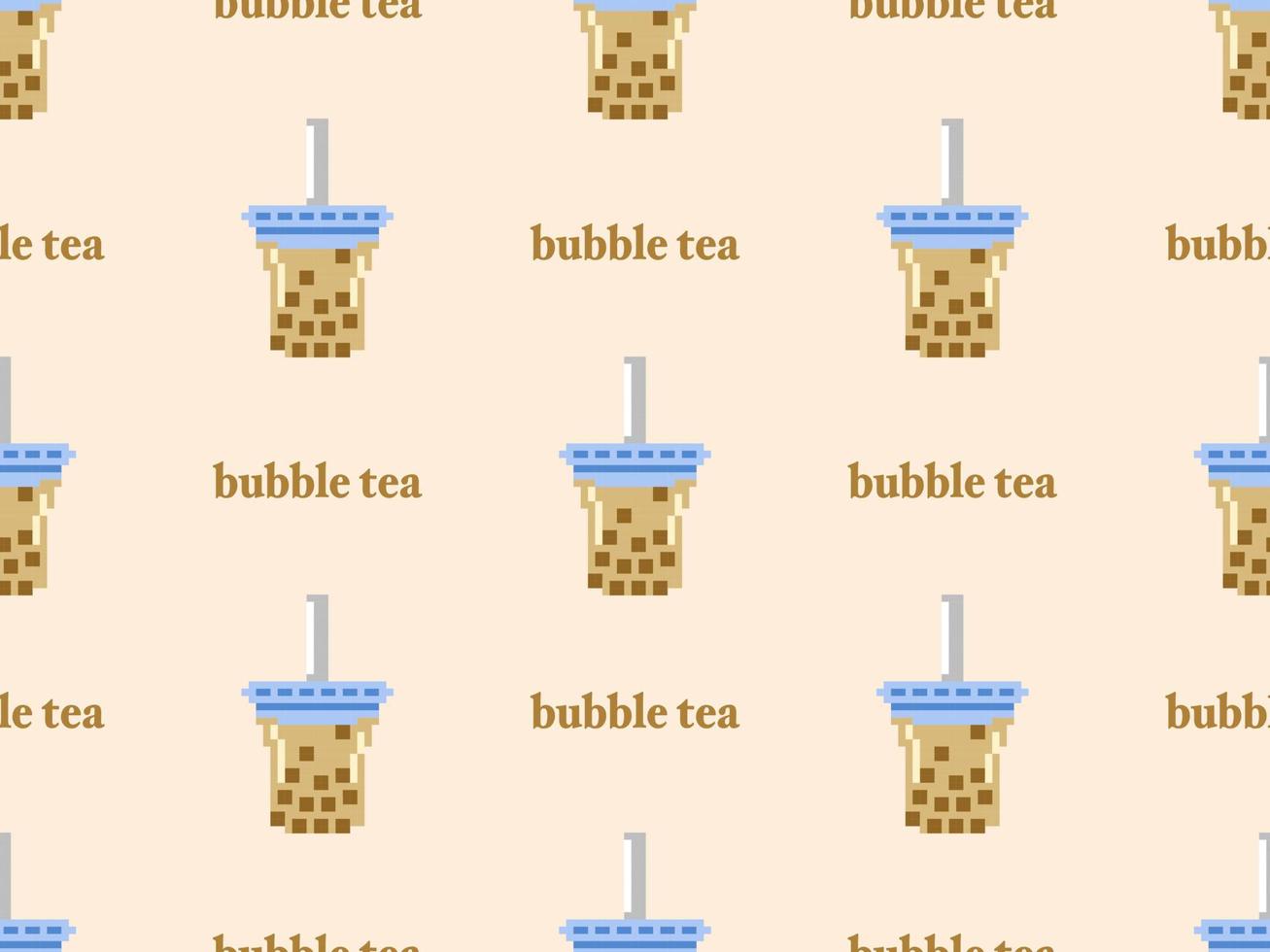 Bubble tea cartoon character seamless pattern on yellow background.Pixel style vector