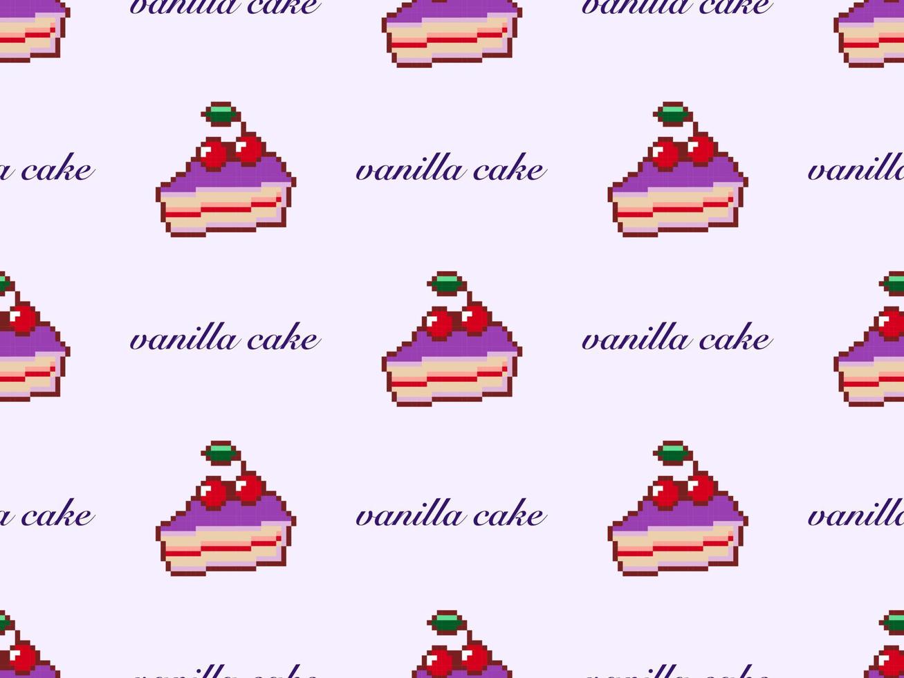 Cake cartoon character seamless pattern on purple background.Pixel style vector